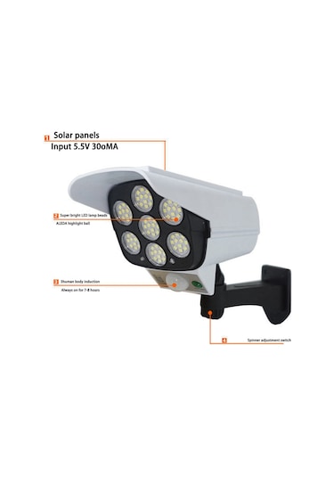 Cbtx 2178t Kamera Tipi Solar 77 Led Işık Hareket Sensörü Bahçe Lambası Duvara Monte Sokak Lambası Uzaktan Kumandalı Projektör Diğer