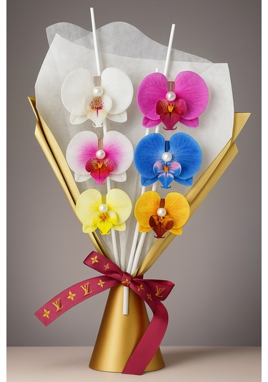 Orkide Saç Tokası Buketi - 6 Adet İncili Çift Taraflı Büyük Boy Mandal Toka - Karışık Renk Gelecektir - Hediyelik Çok Renkli