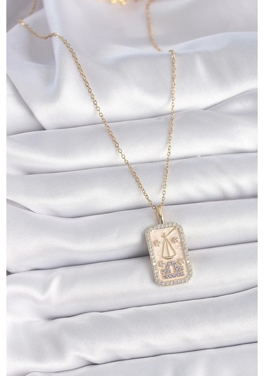 316l Çelik Gold Renk Zincir Terazi Burcu Zirkon Taşlı Kadın Kolye Çok Renkli Çok renkli