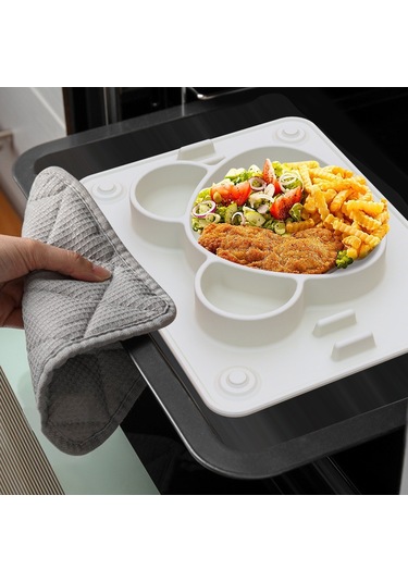 Sones Bebek Entegre Vakumlu Bardak Izgara Yemek Tabağı Çocuk Panda Silikon Yapıştırıcı Tabaklar Çatal Ve Kaşıkla Gök Mavisi