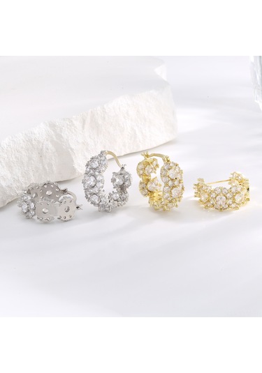 Geeksen Altın Renkli Zirkon Yüzük Küpe Seti, Şık Ve Modaya Uygun Aksesuar 12009 Gold