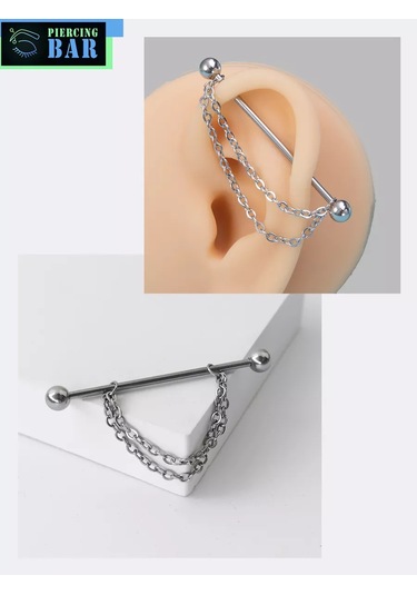 Pıercıng Bar İndüstriyel Zincirli Piercing Barı 235940702 Gri