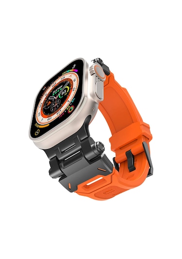 Mobilteam Watch 42mm Clo- Krd-108 Metal Başlıklı Silikon Kordon-siyah-turuncu
