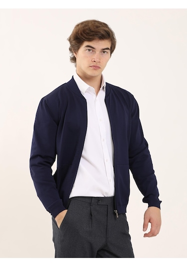 Dufy Lacivert Erkek Slim Fit Bomber Yaka Triko - 96347 Lacivert