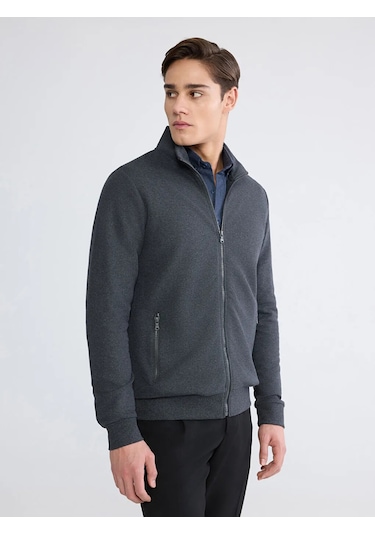 Lc Waikiki Antrasit Standart Kalıp Dik Yaka Erkek Fermuarlı Sweatshirt