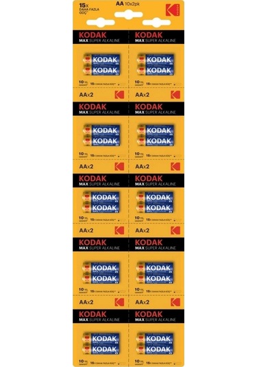 Kodak 20 Adet Max Super Alkalin 2 Li Ayrılabilir Kartela Kalem Pil
