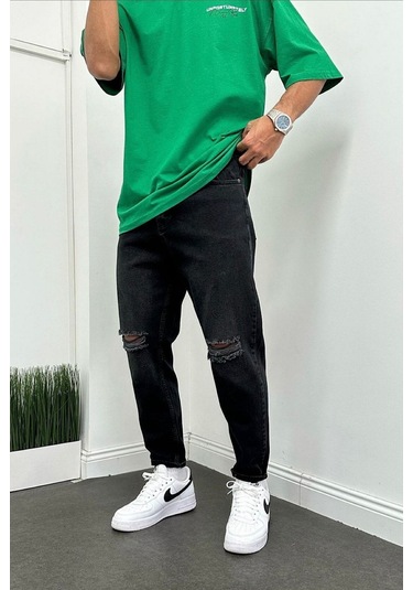 Boyfriend Siyah Eskitme Kot Erkek Pantolon Siyah