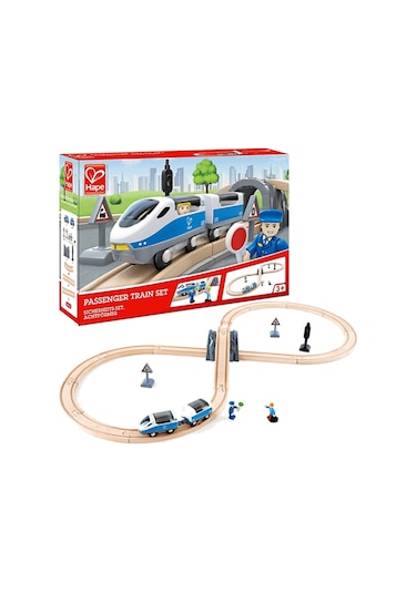 Ahşap Yolcu Treni Seti Oyuncak 26 Parça