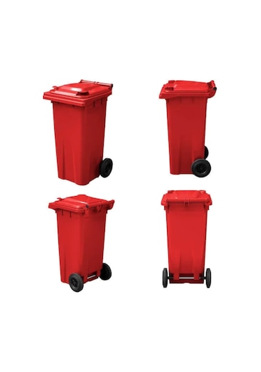 Kırmızı Plastik Çöp Konteyneri 120 Litre Konteyner - Isıya Karşı Kırmızı