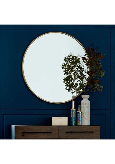 Helya Pirinç Eskitme Yuvarlak Ayna Altın