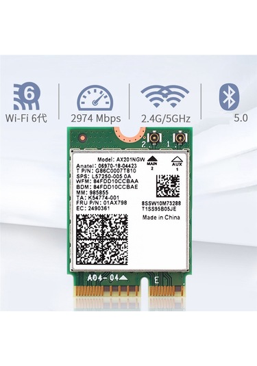 Wi-fi 6 Ax201 M.2 Key E Cnvio 2 Wifi Kartı,anten Kiti İle
