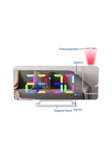Dofolink Ts-9210 Beyaz Rgb Projeksiyon Saat - Led Ekran, 180 Döner Projektör, 6 Seviye Parlaklık, İki Alarm, Uyku Fonksiyonu, Ayna Yüzey