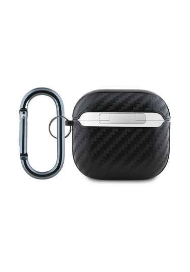 Airpods Uyumlu 4 Kılıf Redbull Lisanslı Pu Karbon Fiber Tasarımlı Askı Aparatlı Kapak Siyah