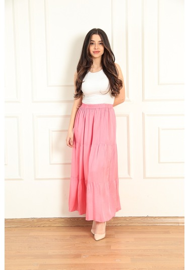Modaplaza Kadın Fırfırlı Uzun Etek- Çok Renk K20YGLSFIRETKPEMBE Pembe