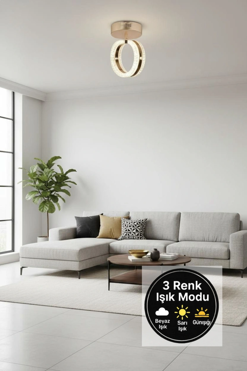 Aurea Model Gold Plafonyer 3 Renk Modu Ledli Modern Salon Mutfak Çocuk Odası Led Avize Gold