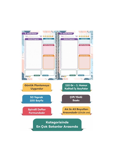 Plango Siyah - Gri Günlük Planlayıcı Defter - Daily Planner