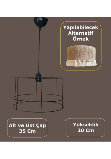 Silindir Avize Teli , İskeleti Büyük Boy 35x20 Cm Siyah Statik Boyalı Duy Takımı Dahil Beyaz