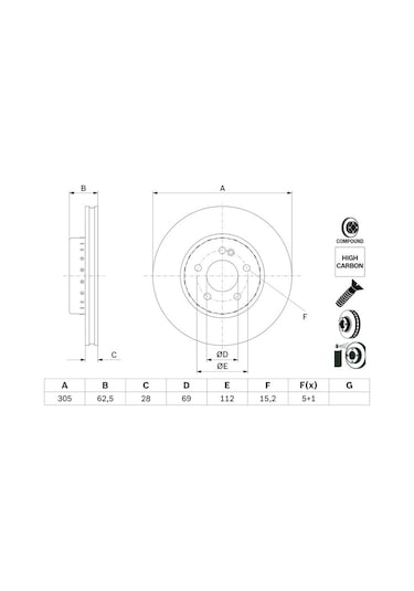 Mercedes C Serisi 205 C200d 1.6 2018-2024 Bosch Ön Disk 305mm 2 Adet