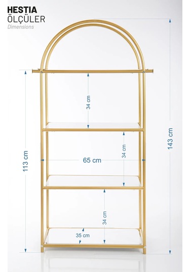 Hestia Gold Metal 4 Katlı Kitaplık Gold