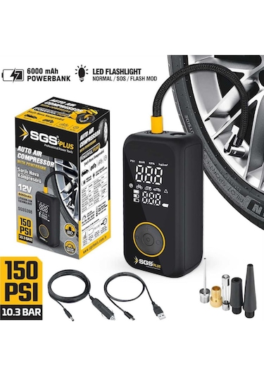 Sgs SGS5398 12V 6.0AH Şarjlı Hava Kompresörü