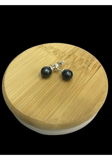 Siyah İnci Küçük Top Gümüş Küpe 6 Mm