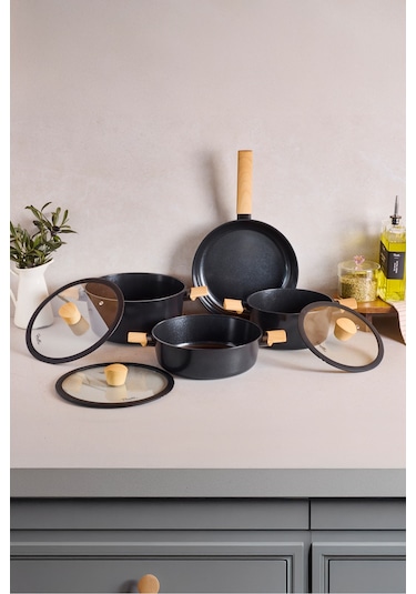 Danish Cook Black İndüksiyon Tabanlı 7 Parça Tencere Seti Siyah