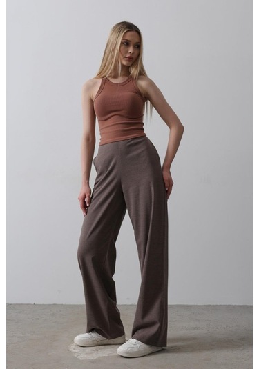 Ge Ticaret Beli Yarım Lastikli Palazzo Pantolon - Kahve Kahve