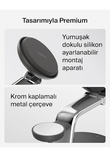 Belkin Ultracharge Pro Magsafe Uyumlu 3 Ü 1 Arada Qi2 25w Kablosu