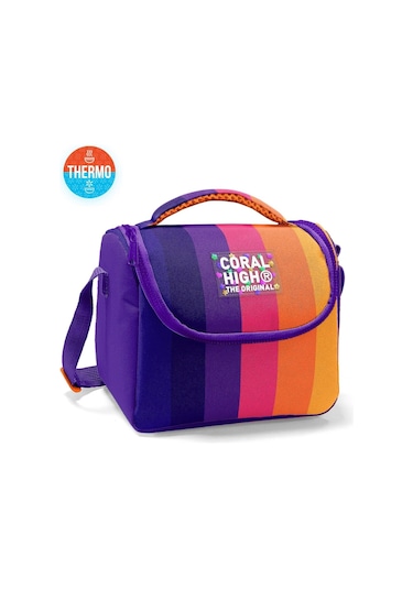 Coral High Kız Çocuk Termoslu Beslenme Çantası - Mor Turuncu Renkli Çizgili, Kız Çocuk Mor - Turuncu