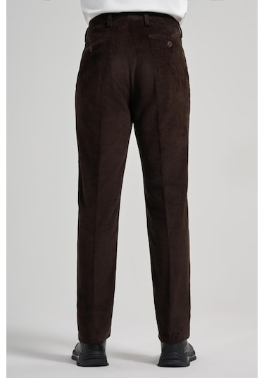 Koyu Kahverengi Pamuklu Yandan Cepli Comfort Fit Kadife Pantolon 1003245160 Koyu Kahverengi