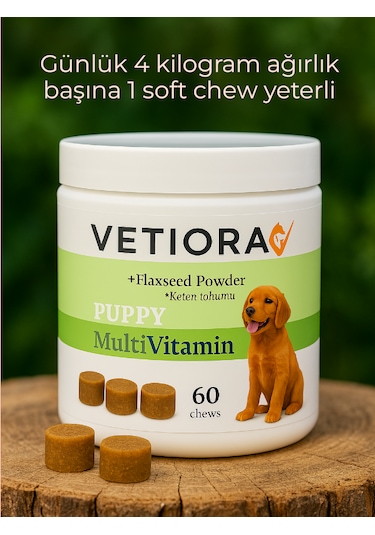 Vetiora Yavru Köpeklere Özel Multivitamin Güçlü Bağışıklık Ve Sağlıklı Tüyler. Çiğnenebilir Tablet, 150 Gr