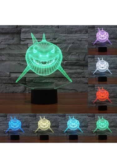 Sones Pozitif Yüz Köpekbalığı Tarzı 3d Dokunmatik Anahtarı Kontrol Led Işık, 7 R Değişikliği Yaratıcı Görsel Gece Lambası 50281078 Çok Renkli