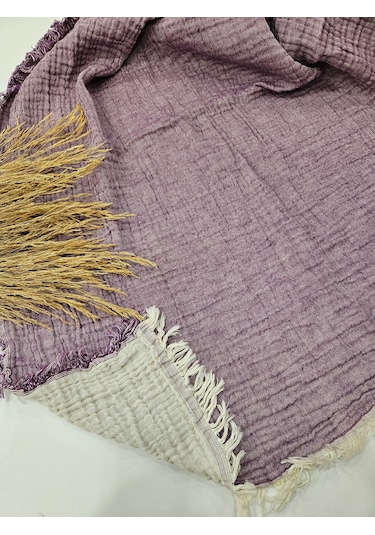 Mor 4 Katlı Çift Taraflı Çift Kişilik Müslin Battaniye %100 Pamuk 230x240 Cm Mor