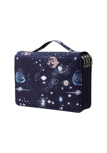 Maxaccess Kraliyet Mavi 203 Gözlü Çantalı Kalem Kutusu Deniz Mavi Gezegen Tasarım Ofis Sanat Depolama Lacivert