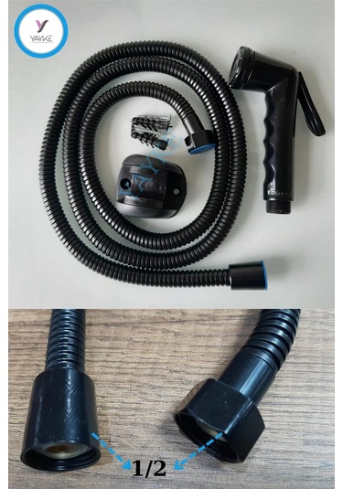 Yayke Taharetmatik Seti Siyah Renk Plastik Taharet Tabancası Wc Mat Siyah