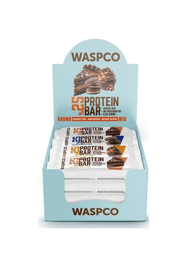 Waspco Bitter Çikolata Kaplı Protein Bar Karma Kutu 36G x 6 Adet 3 Çeşit