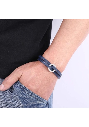 Moda Çift Katmanlı Deri El Bilekliği Erkekler Kadınlar İçin Charm Paslanmaz Çelik Bilezikler Çift Takıları Bileklik Hediye Kahverengi