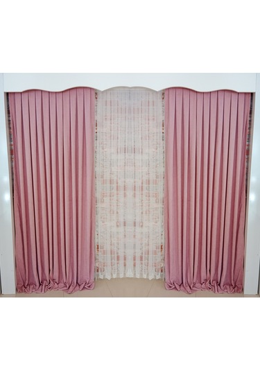 Gül Renk Fon Kadife Perde Çift Kanat 1/3 Sık Pileli Dikim V-27 Gül