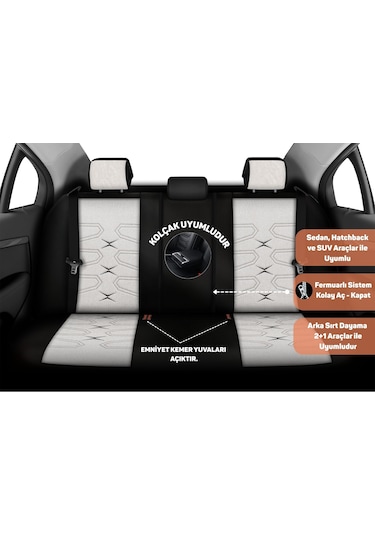 Minderland Fa Serisi - Volkswagen Amarok İle Uyumlu Koltuk Kılıfı, Keten / Kemik Beyazı Melanj