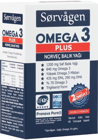 Sorvagen Omega 3 Plus Saf Norveç Balık Yağı. 60 Kapsül. 1200Mg