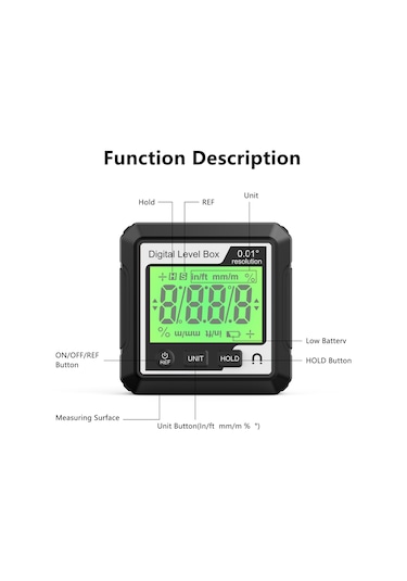 Vkemall Dijital İklinometre: Lcd Arka Işık, Manyetik Taban, Açı-eğim Dönüşümü, Veri Kilidi, 4x90 Ölçüm