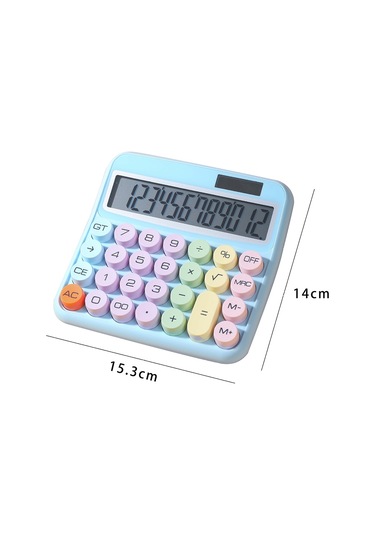 Singree Mekanik Hesap Makinesi 12 Basamak Büyük Lcd Ekran Yuvarlak Tuşlar 15 Eğimli Ekran Şeker Renkli Çift Güç Ofis Okul Ev Çocuk Öğrenci Muhasebeci Mavi