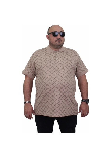 Starbattal Erkek Büyük Beden Polo Yaka Tişört Square 24452 Bej-Bej