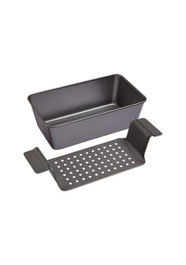 Xurunkeji 12 İnç Chicago Metalik Profesyonel Sağlıklı Köfte Tavası Yapışmaz Barbekü Tepsisi Dikdörtgen Köfte Tavası Ek Raflı Koyu Gri