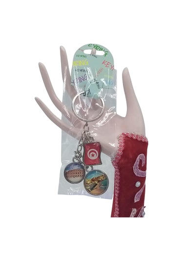 Tunus Üçlü Epoksi Metal Çift Taraflı Damla Anahtarlık Tunisia Gümüş