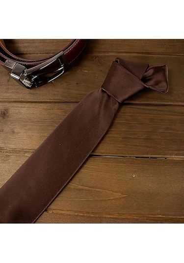 Tezzgelsin Erkek Saten Kravat ve Mendil Set Kahverengi