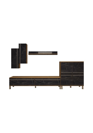 Decoraktiv Eko 6 Mdf Std Krom Ayaklı Tv Ünitesi Tv Sehpası Pera - Siyah Mermer