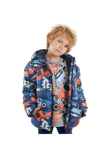 Denokids Arabalar Erkek Çocuk Su İtici Kapüşonlu Mont Renkli Çok Renkli