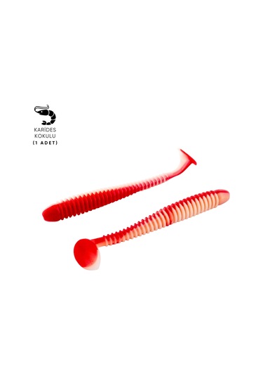 Silikon Kurt Yem - 4,2g 105mm - Turna/levrek Silikonu - 1 Adet - Kırmızı/beyaz - Karides Kokulu