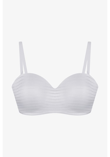 2'li Paket - Kadın Dolgusuz Transparan Çizgili Toparlayıcı Straplez Sütyen Siyah - Ekru